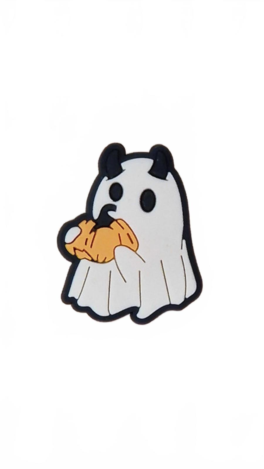 Ghost with Horns Holding Pumpkin Halloween Shoe Charm