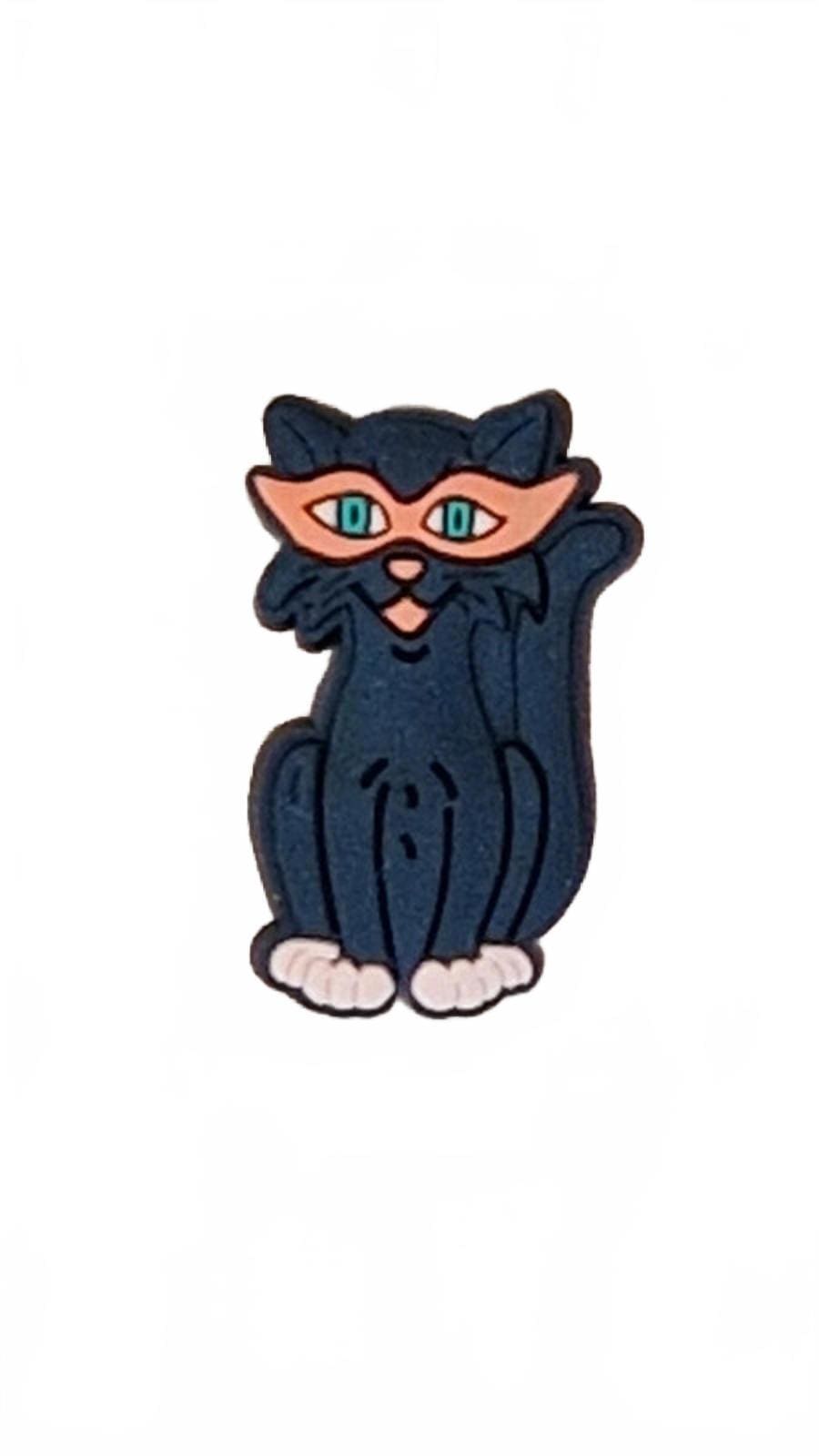 Black cat with orange glasses Halloween shoe charm
