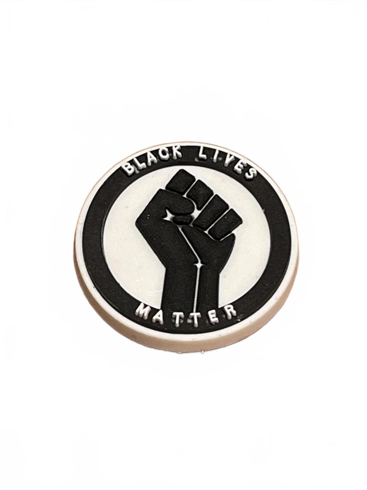 BLM Black Live Matter badge with fist shoe charm