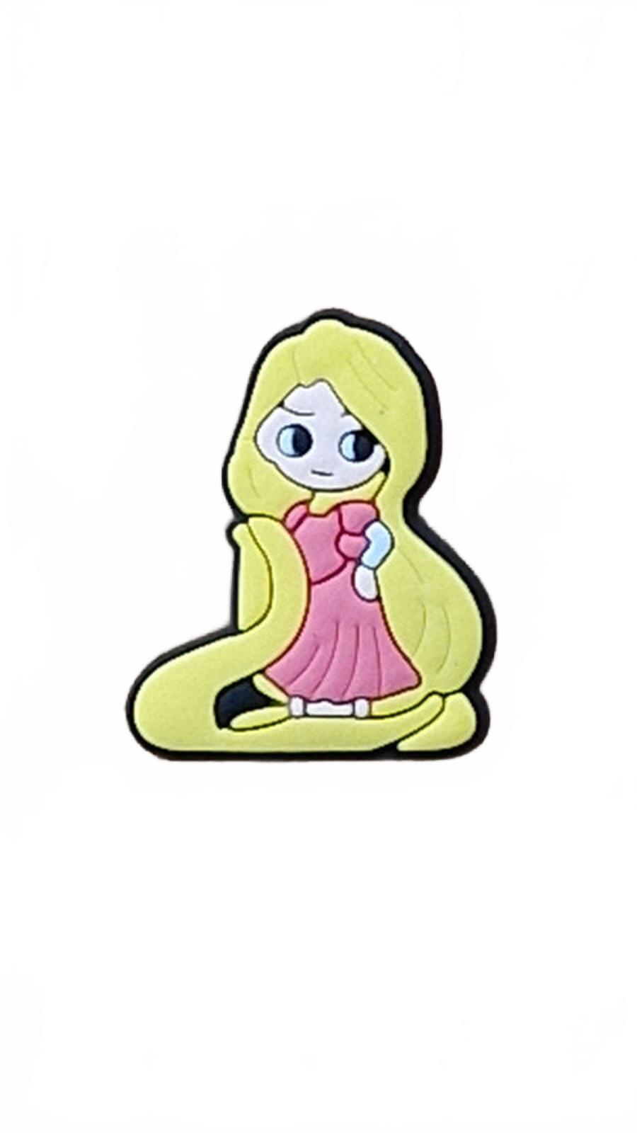 Princess with long blonde hair and pink dress shoe charm