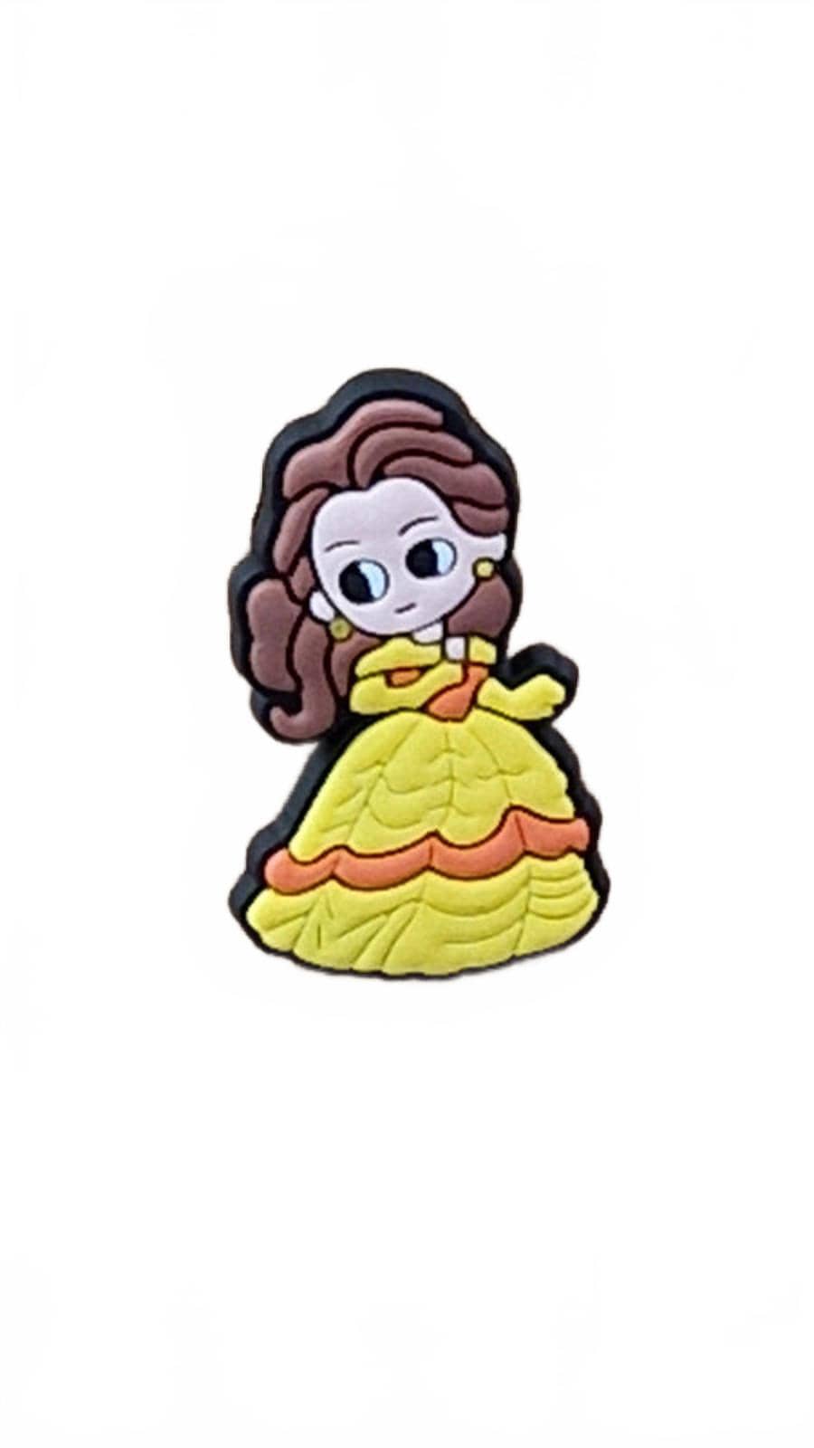 Cute brunette brown haired princess dancing in yellow and orange dress shoe charm
