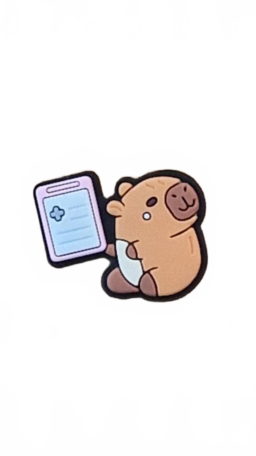 Cute capybara holding medical clipboard shoe charm