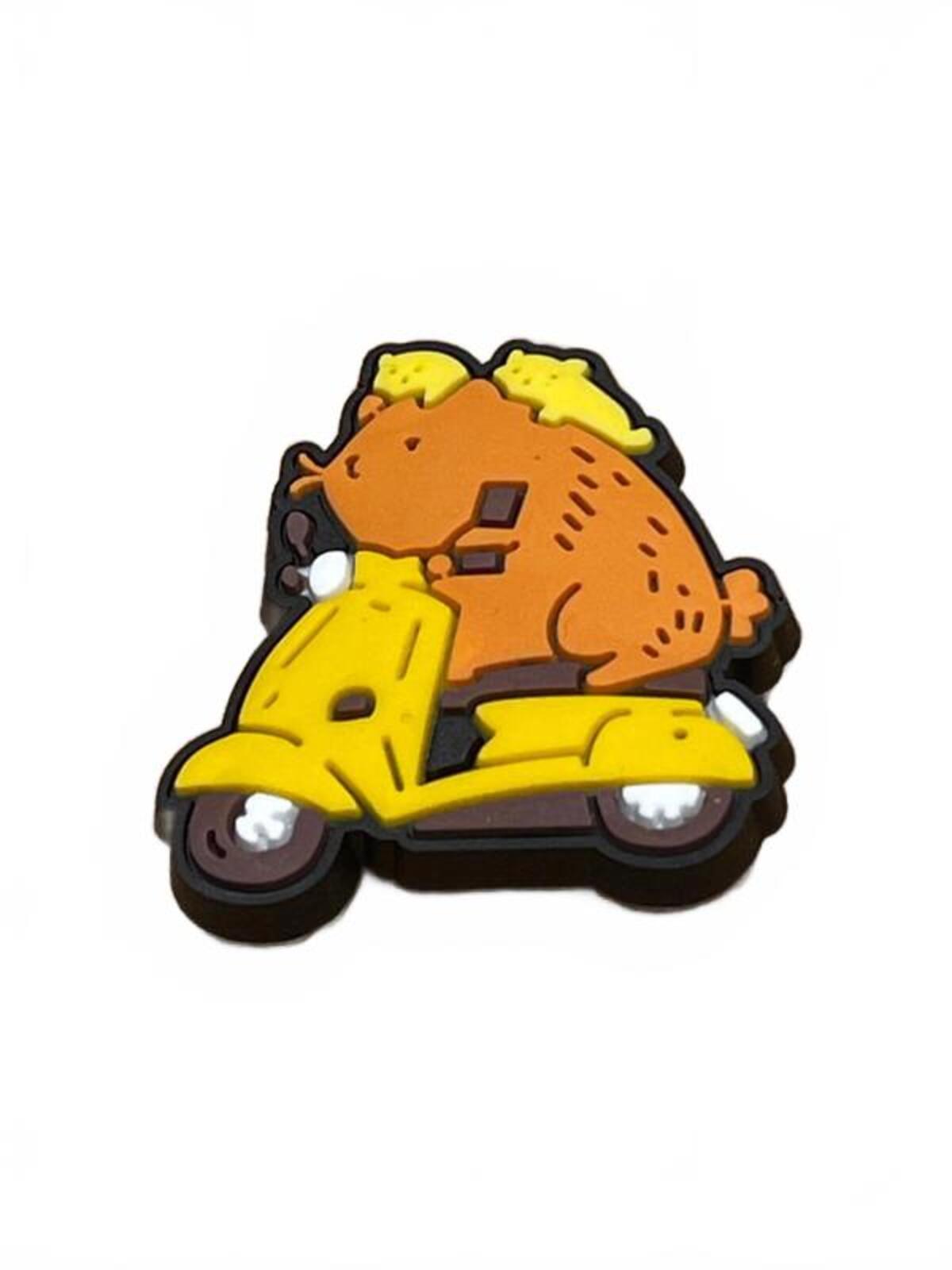 Cute capybara riding on yellow scooter moped shoe charm