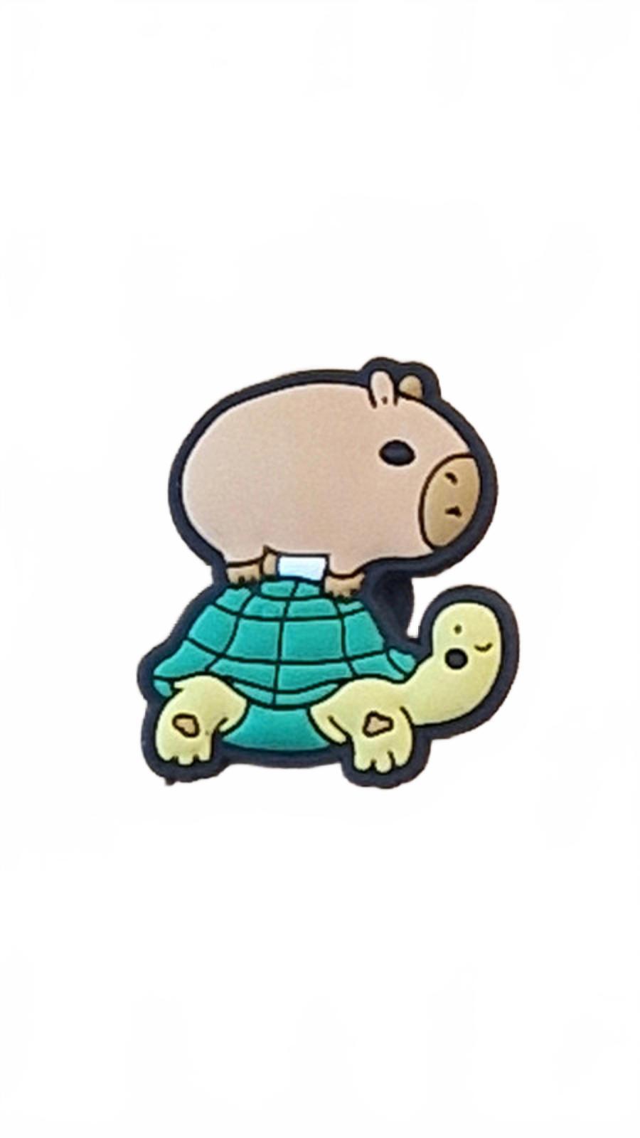 Cute capybara ridding turtle shoe charm