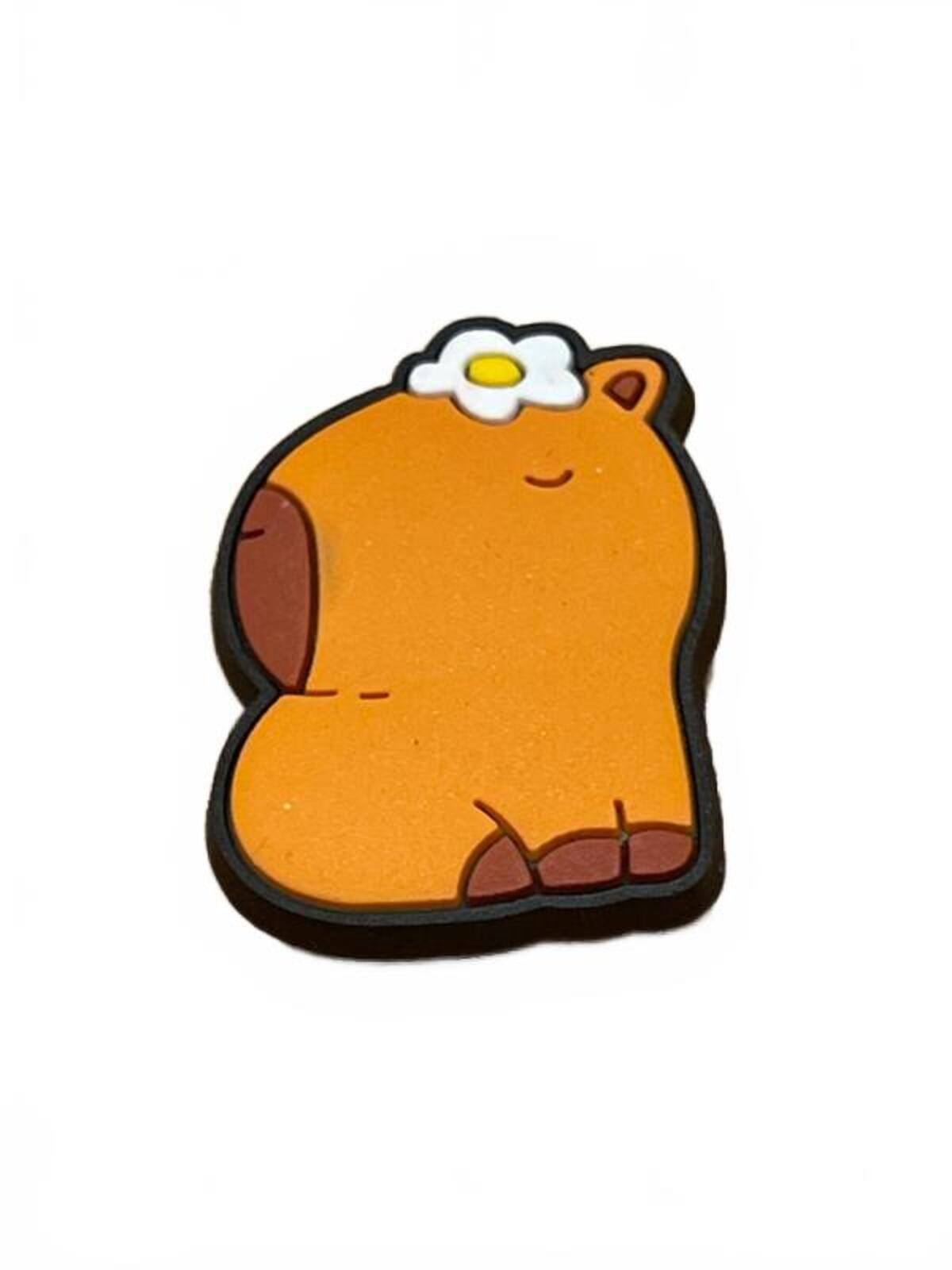 Cute sleeping capybara with daisy on head shoe charm