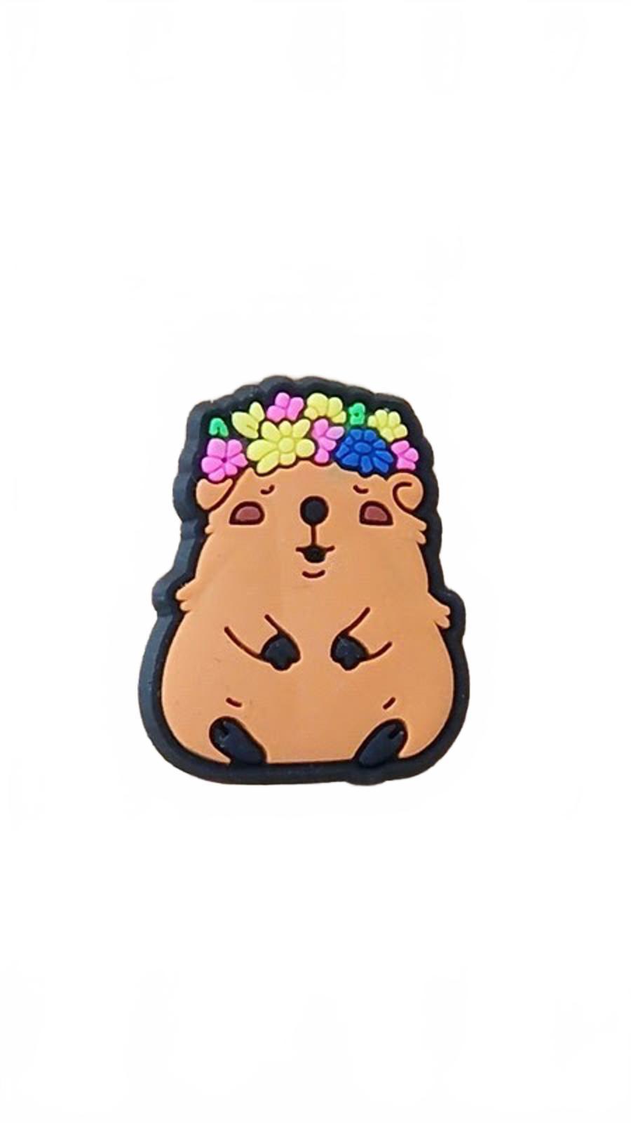 Cute capybara looking humble wearing flower wreath on head shoe charm