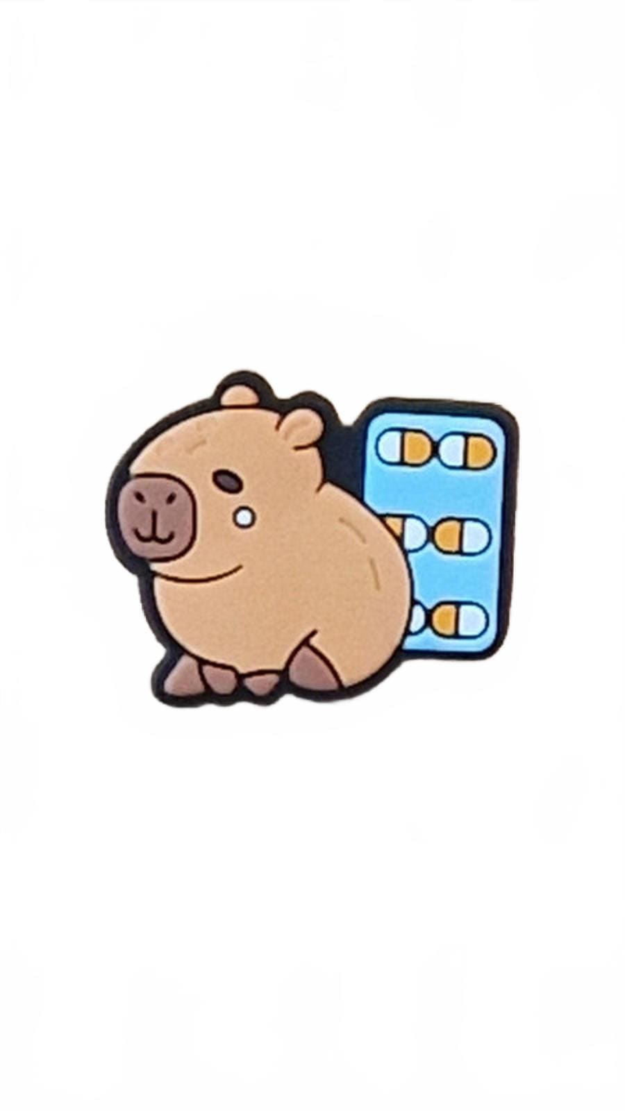 Cute medical capybara with tablets shoe charm