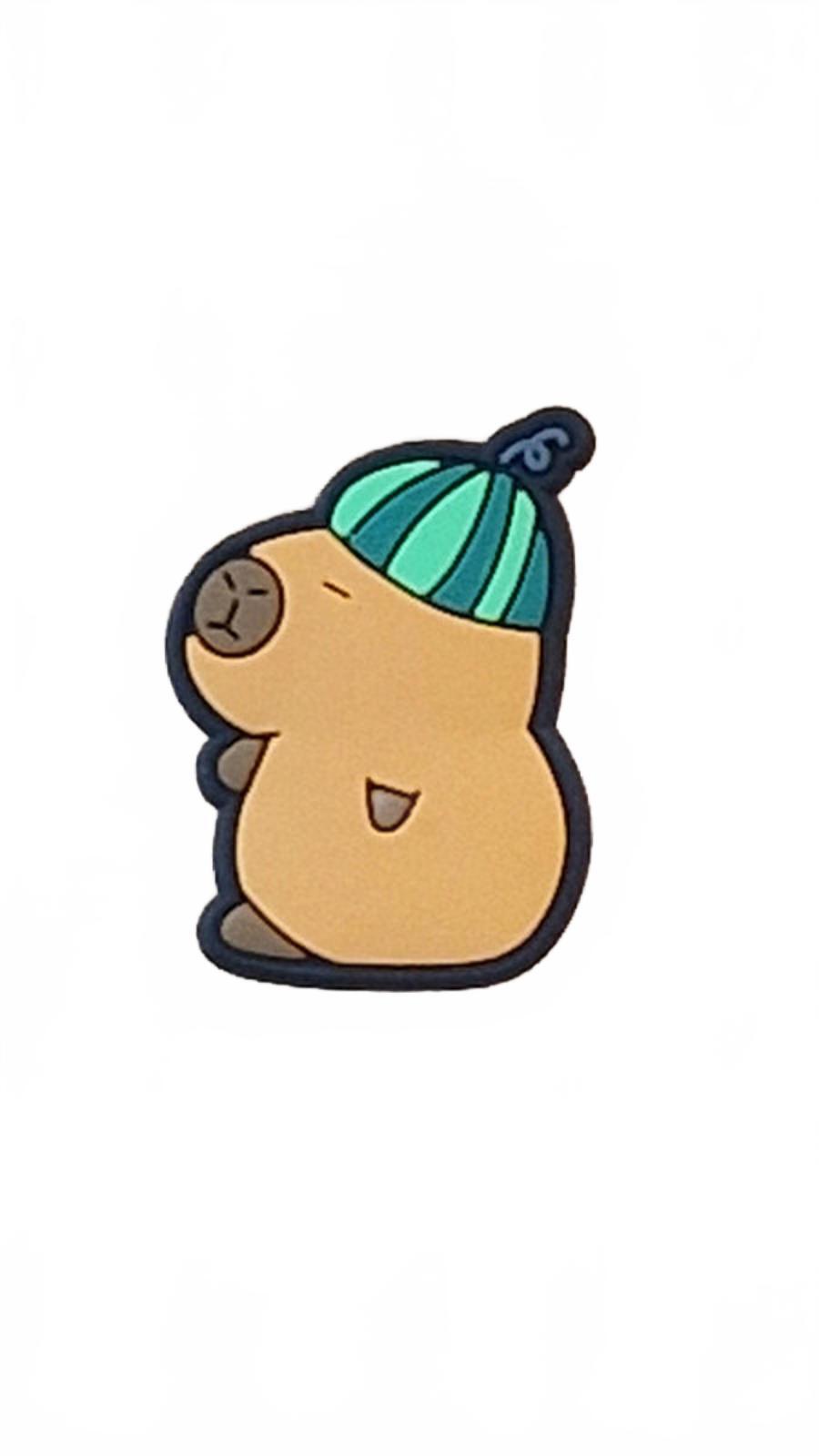 Cute capybara wearing green striped melon hat shoe charm