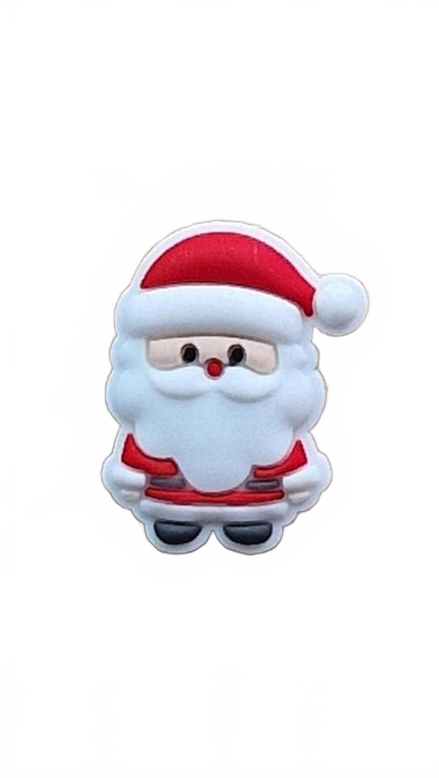 Cartoon Santa Claus shoe charm on a white background