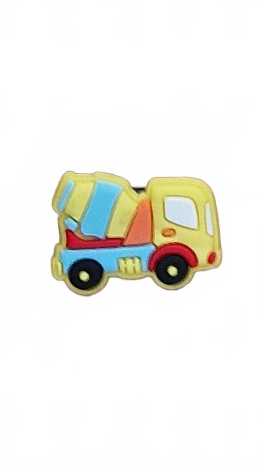 Cute yellow and blue baby cement mixer shoe charm