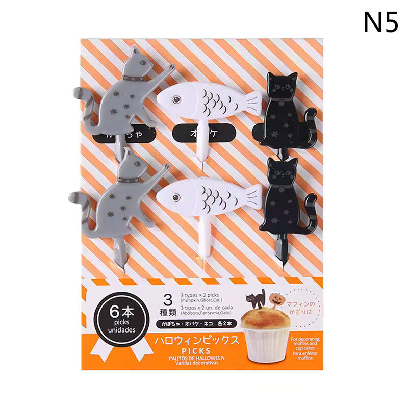 Kawaii Cat & Fish Bento Food Picks – Cute Animal Lunch Box Accessories