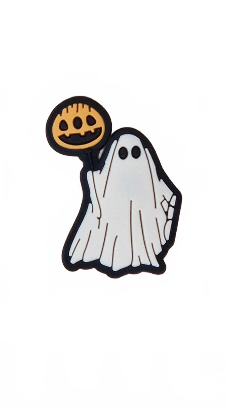 Cute ghost holding pumpkin on stick Halloween shoe charm