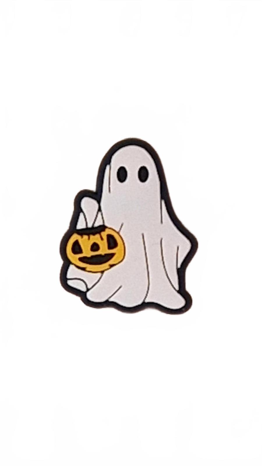Cute ghost holding smiling pumpkin bucket Halloween shoe charm