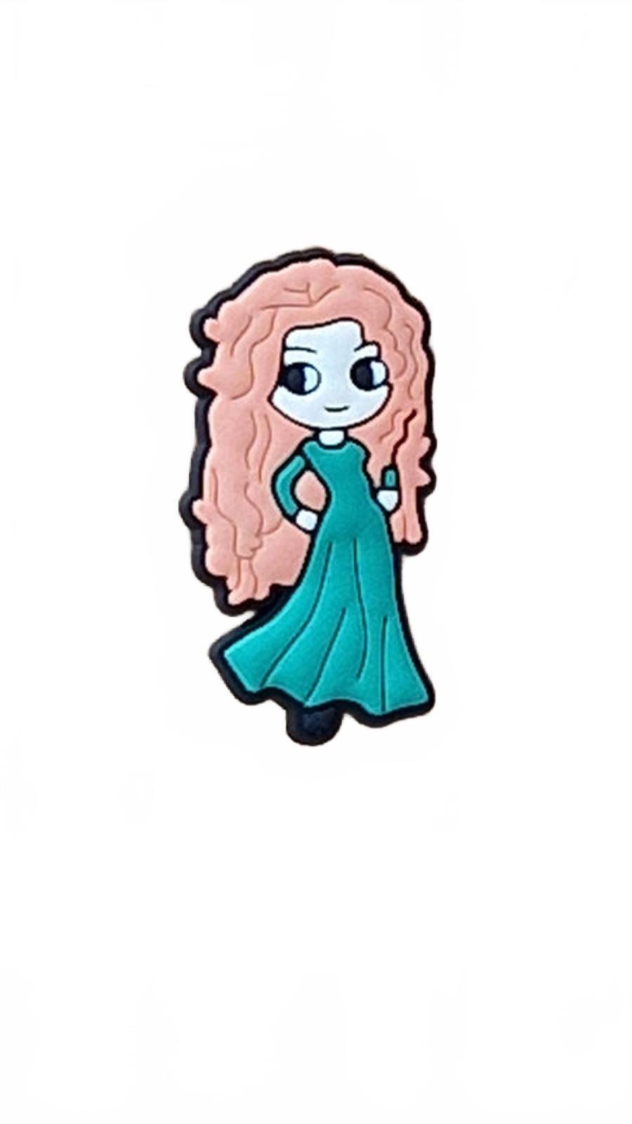 Cute princess with red hair in green dress shoe charm
