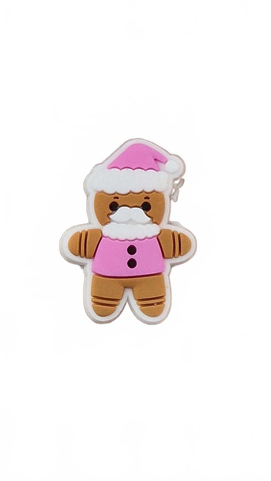 Christmas gingerbread man with Santa hat shoe charm on a white background