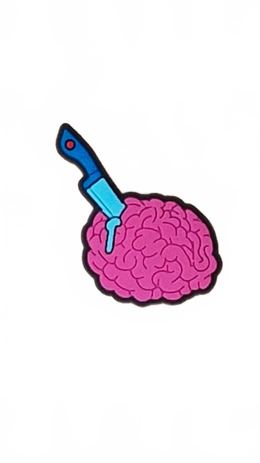Blue knife in pink brain Halloween shoe charm