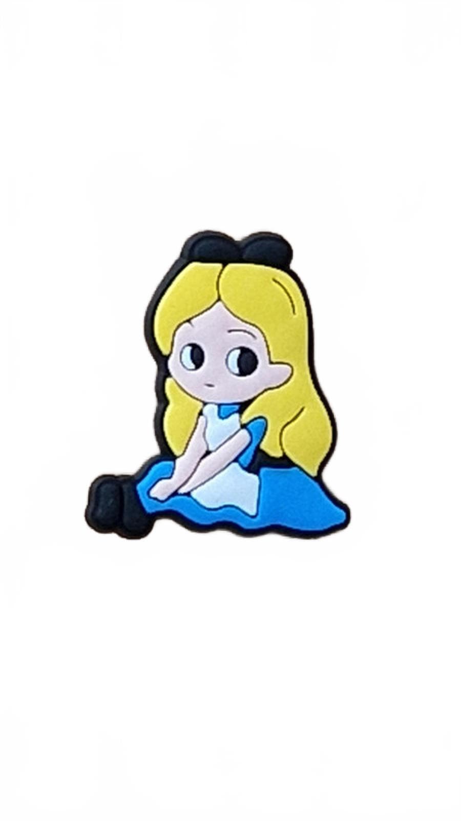Cinderella maid with blond hair in blue dress scrubbing floor shoe charm