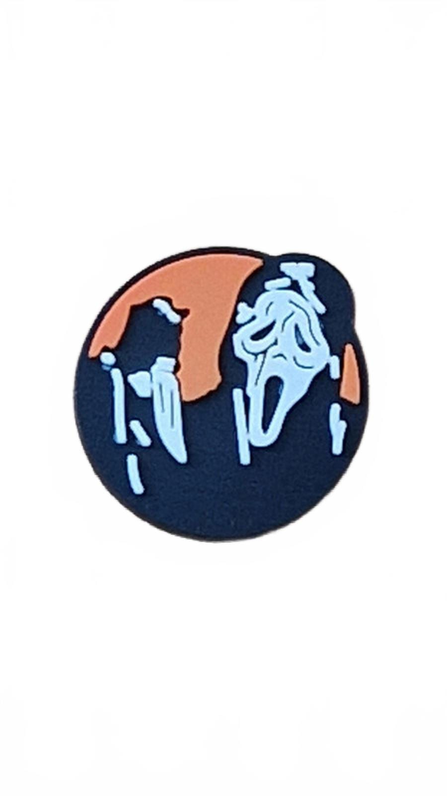 Scary masked man holding knife Halloween shoe charm