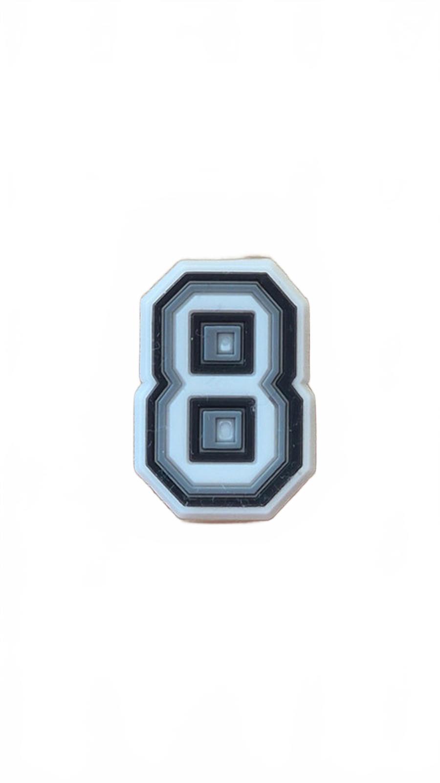 Black and white number '8' on a white background shoe charm
