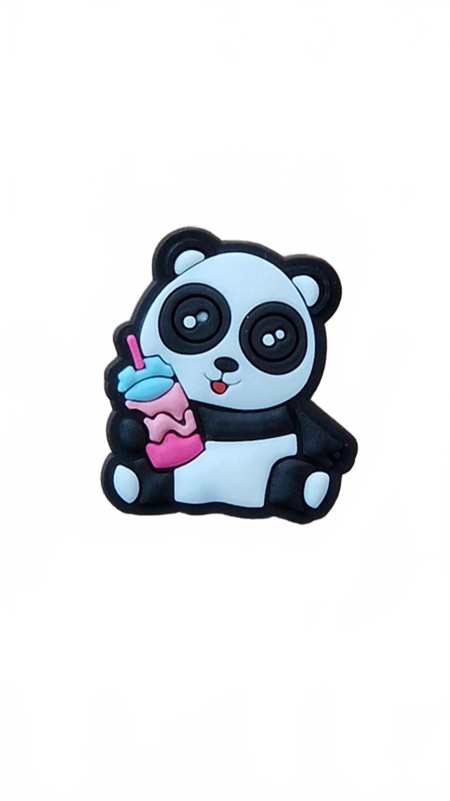 Cute panda sitting with colourful cocktail and straw show charm