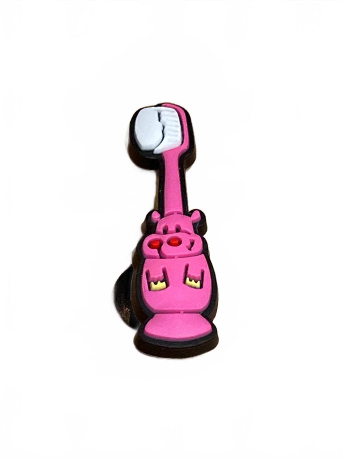 Cute adorable pink happy hippo medical toothbrush shoe charm
