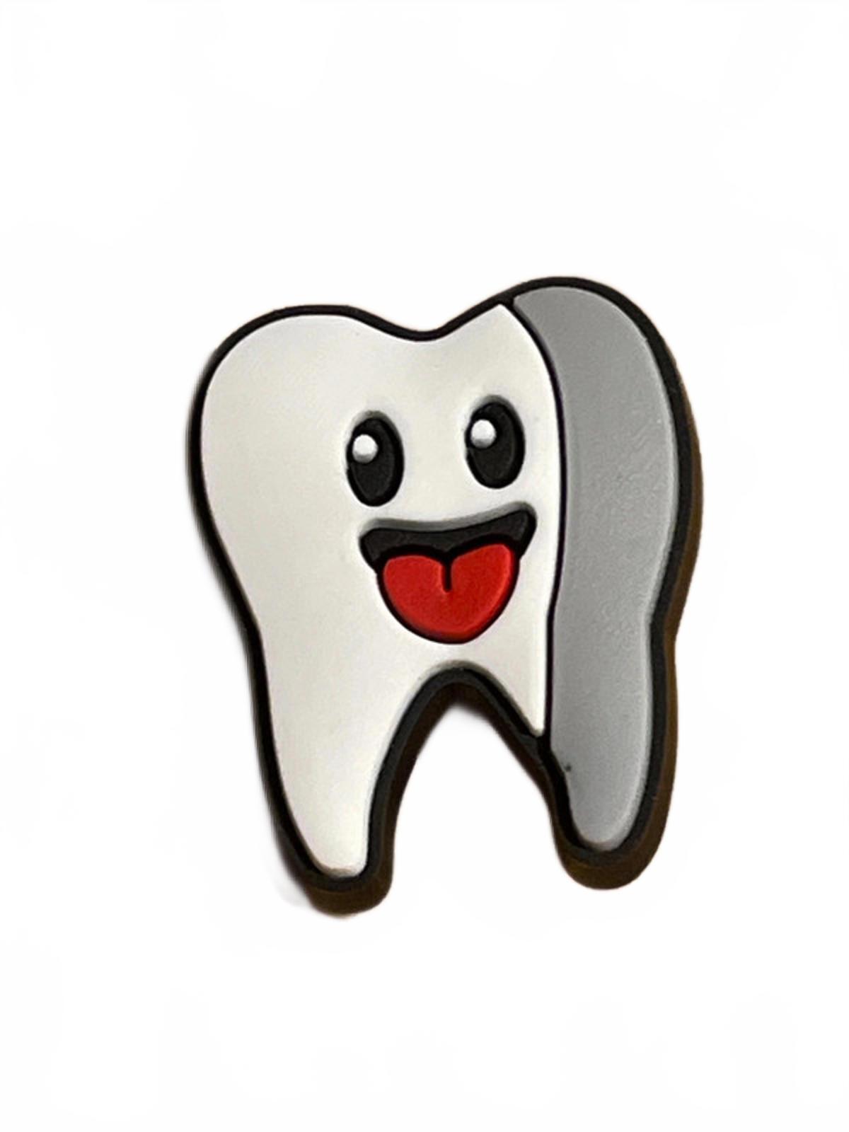 Cute smiling happy tooth with tongue sticking out medical shoe charm