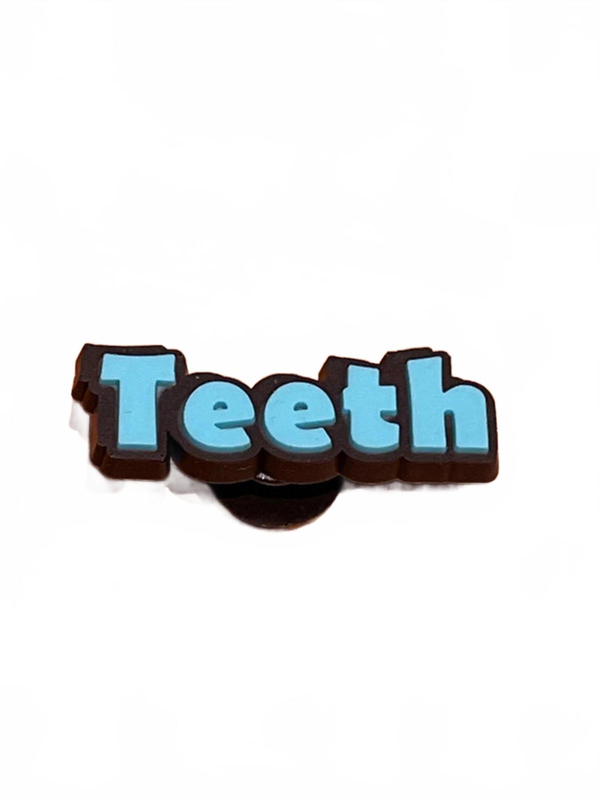Blue word teeth shoe charm