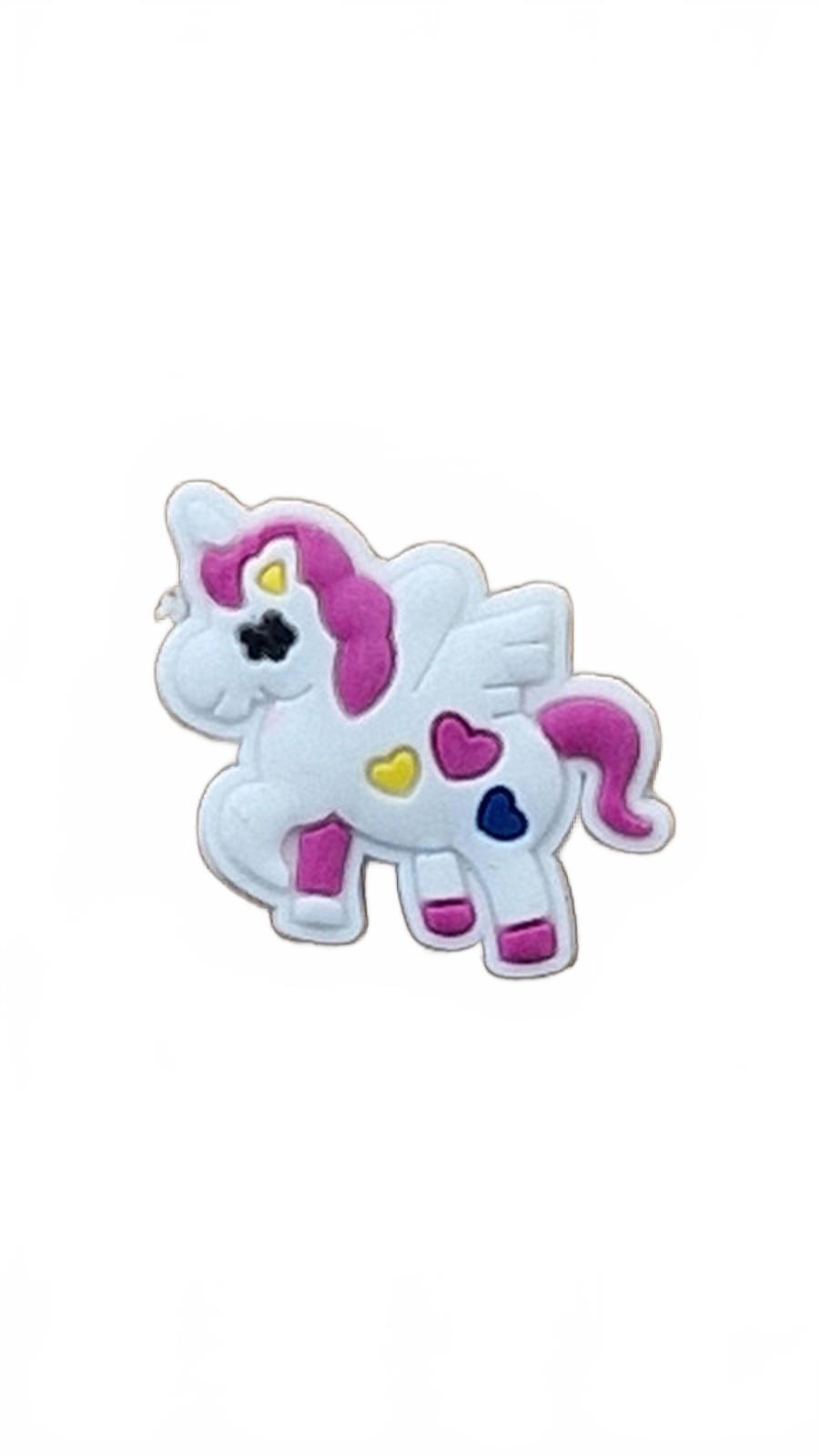 Cute pink and white hearted unicorn shoe charm