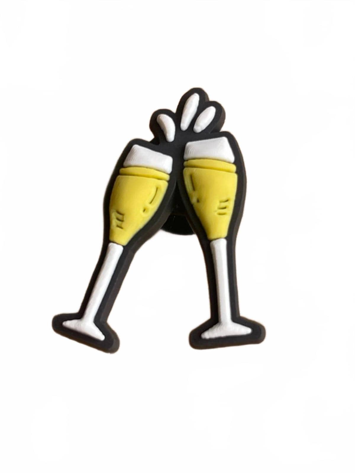 Two champagne flute glasses shoe charm on a white background