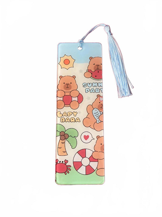 Capybara At The Beach Theme Acrylic Bookmark With Tassel