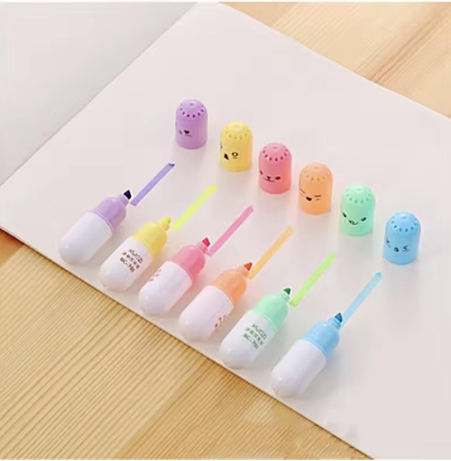 Set of 6 cute faced pill style highlighters