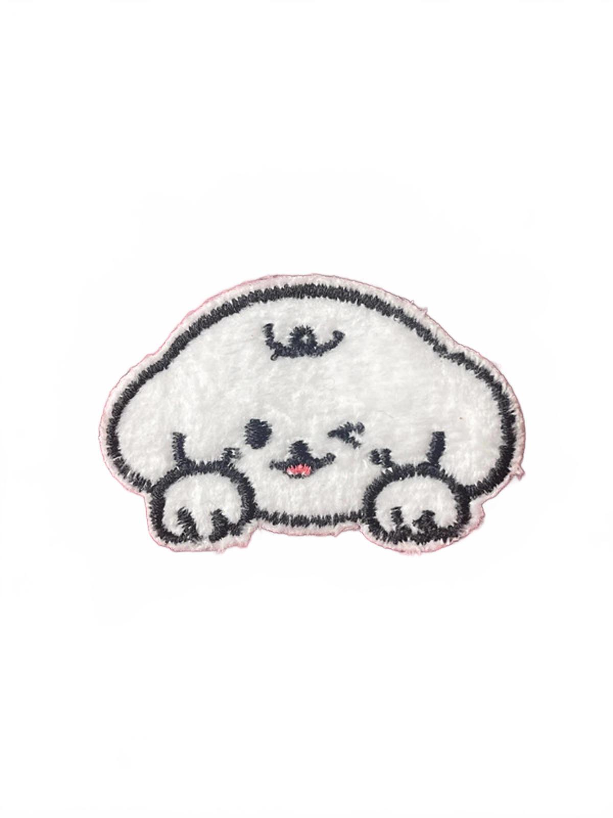 Cute White Dog Face Iron On Embroidery Patch