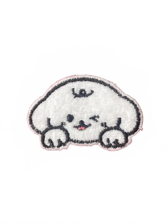 Cute White Dog Face Iron On Embroidery Patch