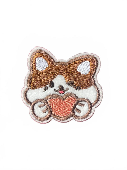 Corgi Dog Holding A Heart Cute Iron On Embroidery Patch