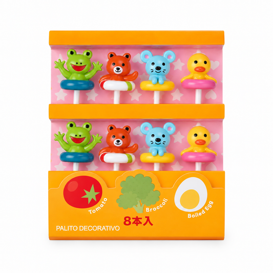 Kawaii animal bento food picks 8 pack with frog bear mouse and duck designs