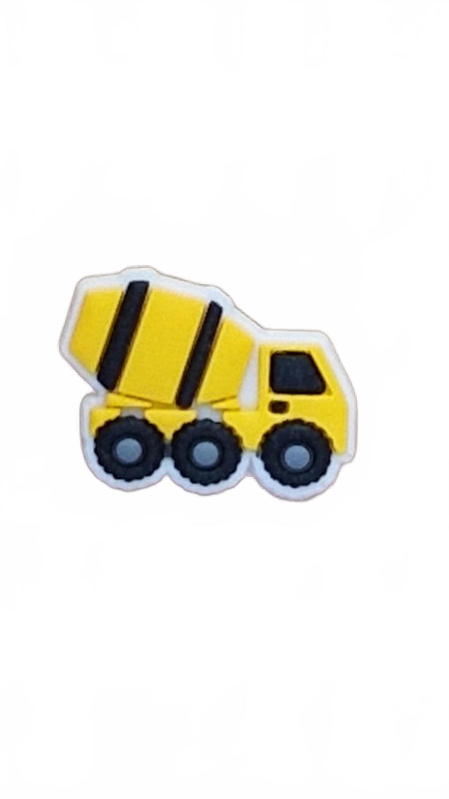 Cute toy looking yellow and black cement mixer shoe charm