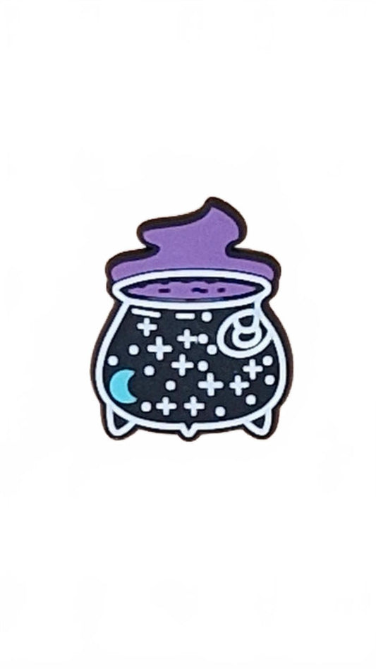 Black cauldron with stars and moon Halloween shoe charm