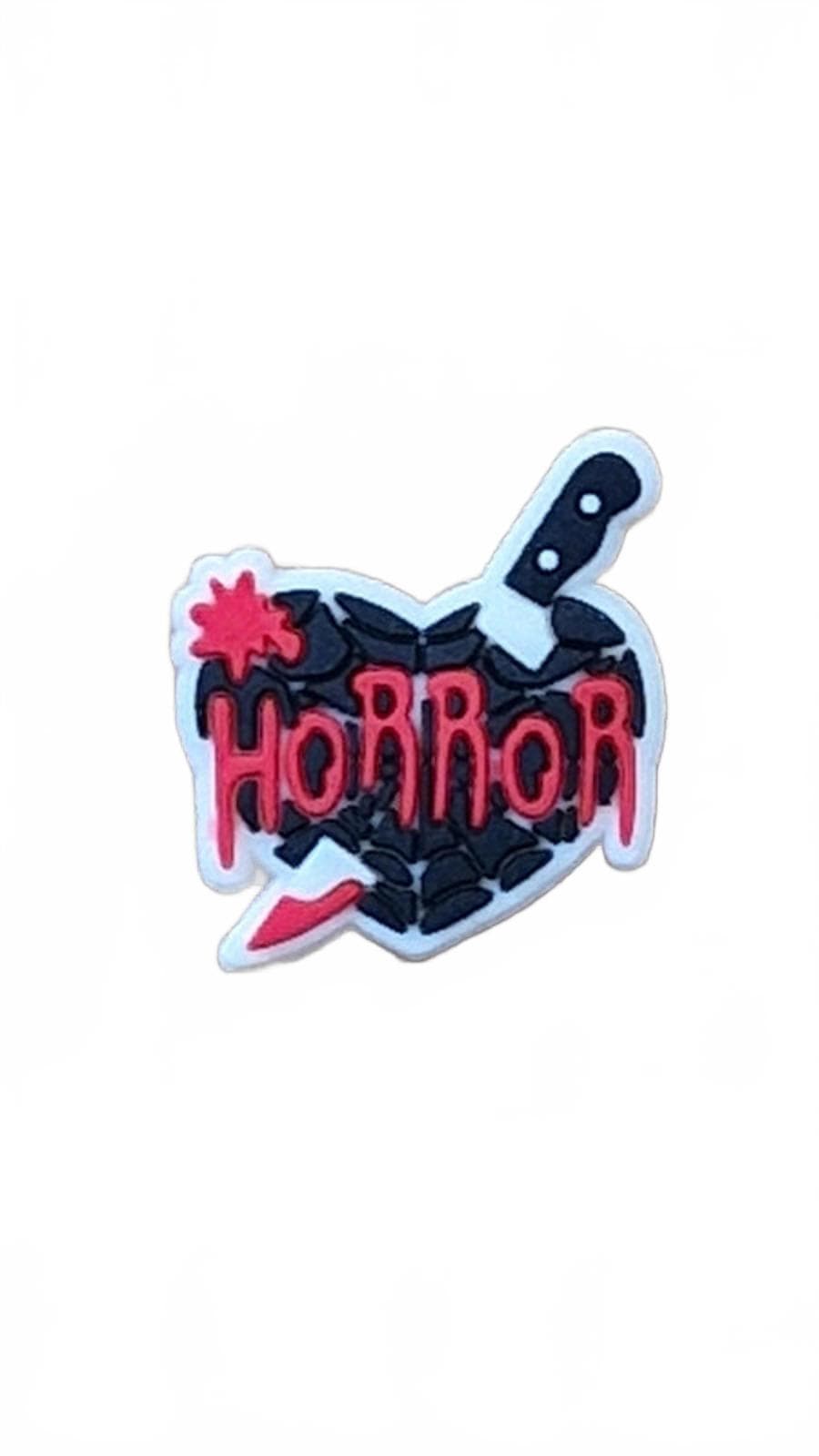 Black heart with knife and horror Halloween shoe charm