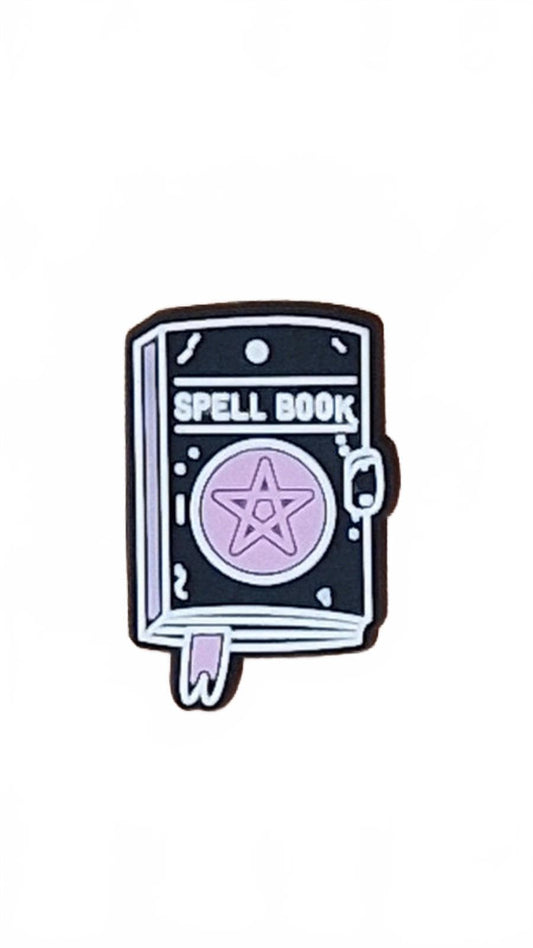 Black and purple spell book with pentagram shoe charm