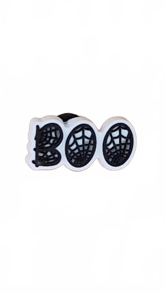 Boo word spider web Halloween shoe charm