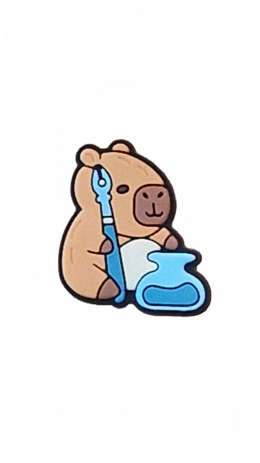 Cute capybara with fountain pen and ink pot shoe charm