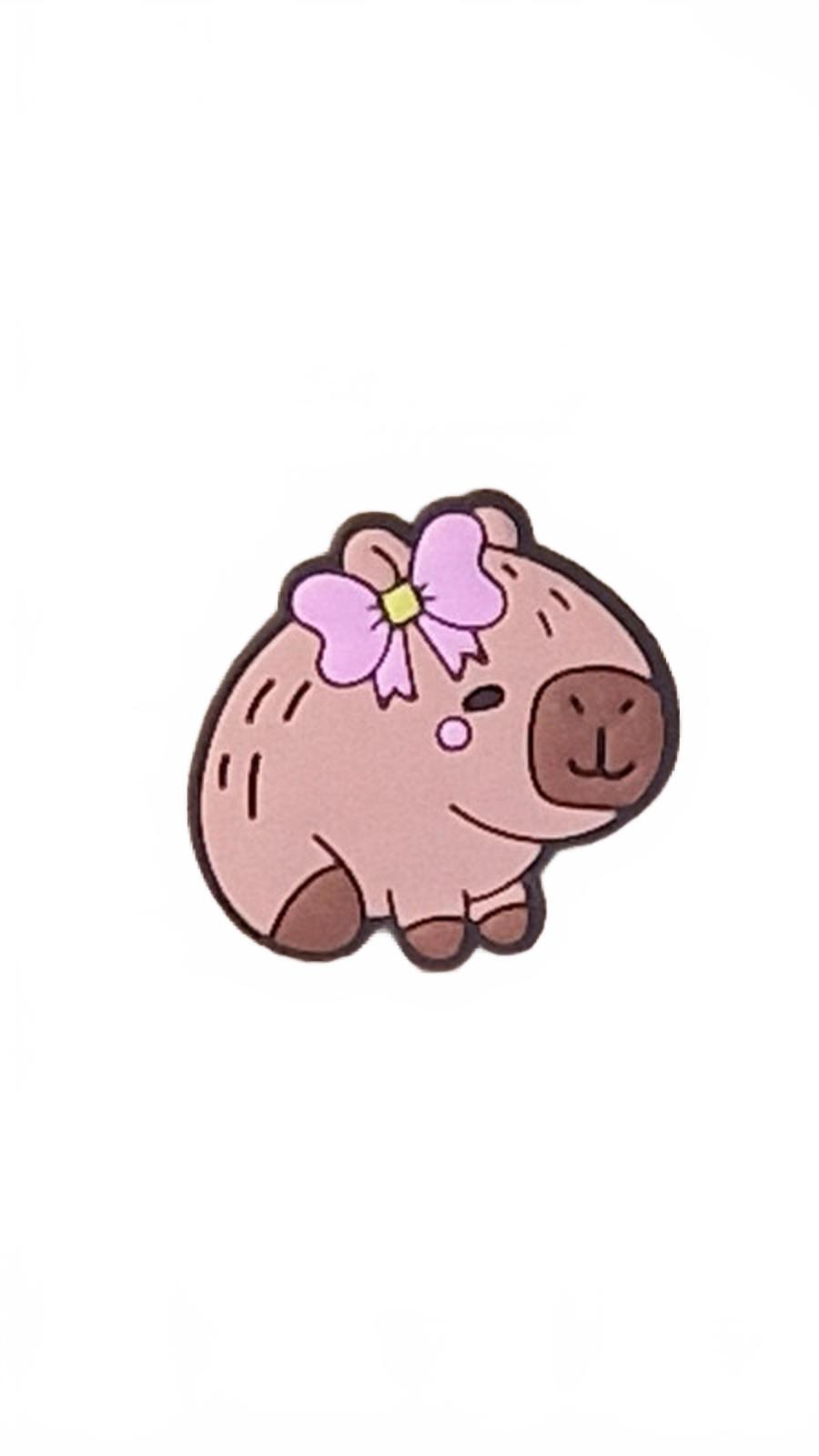 Cute happy capybara wearing pink bow tie shoe charm