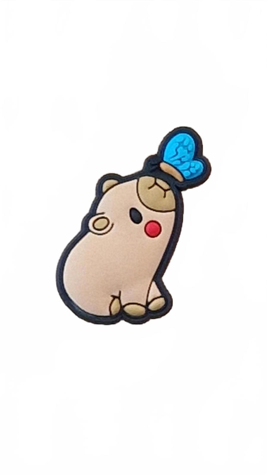 Cute capybara with blue butterfly on nose shoe charm