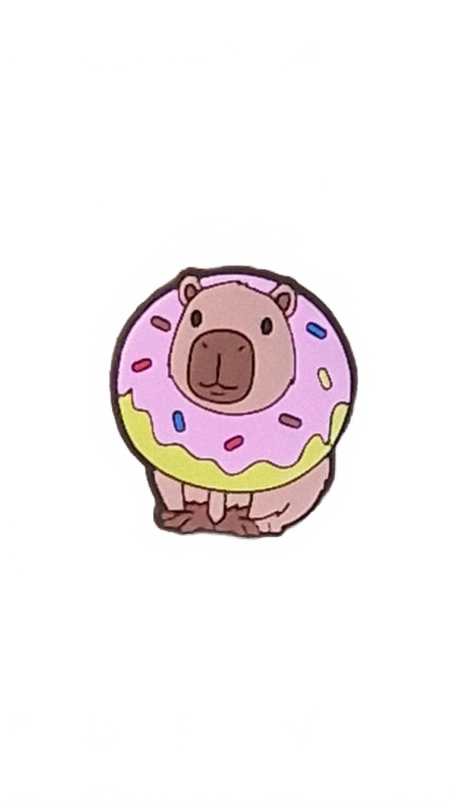 Cute capybara wearing pink doughnut shoe charm