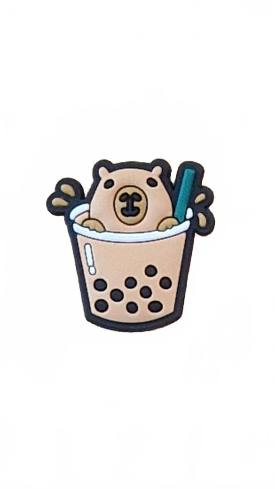 Cute capybara in bubble tea cup shoe charm