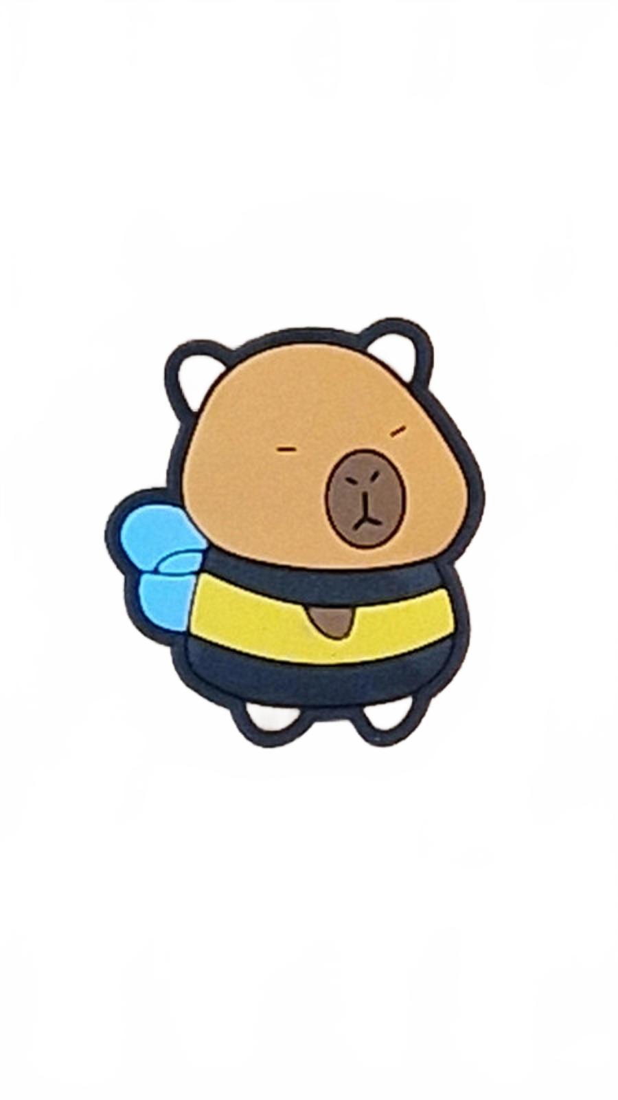 Cute capybara dressed as bumble bee shoe charm