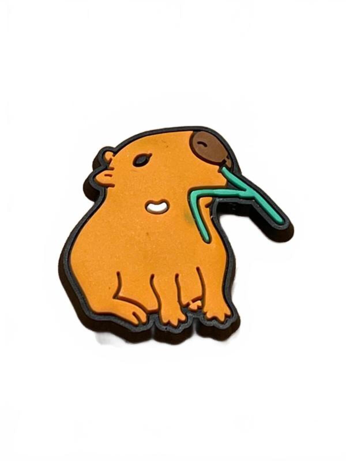 Cute capybara eating long green grass shoe charm