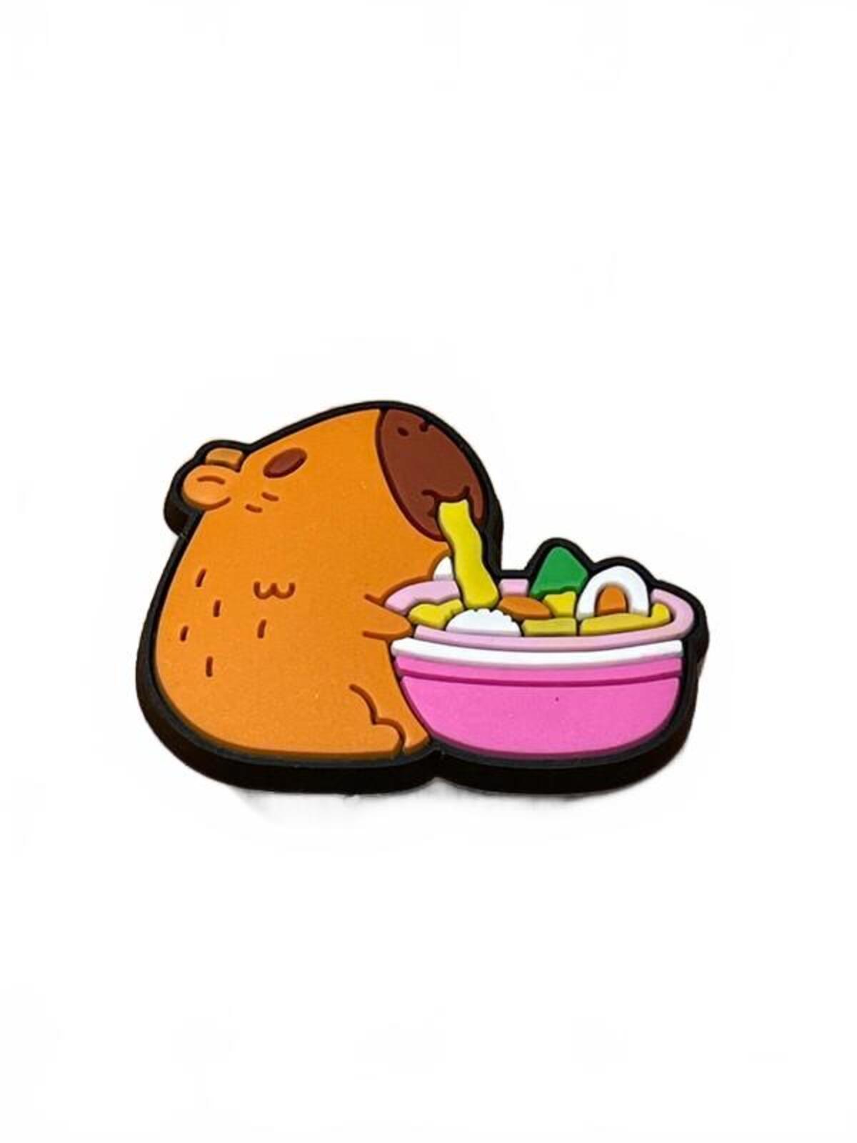 Cute capbara eating ramen from pink bowl shoe charm