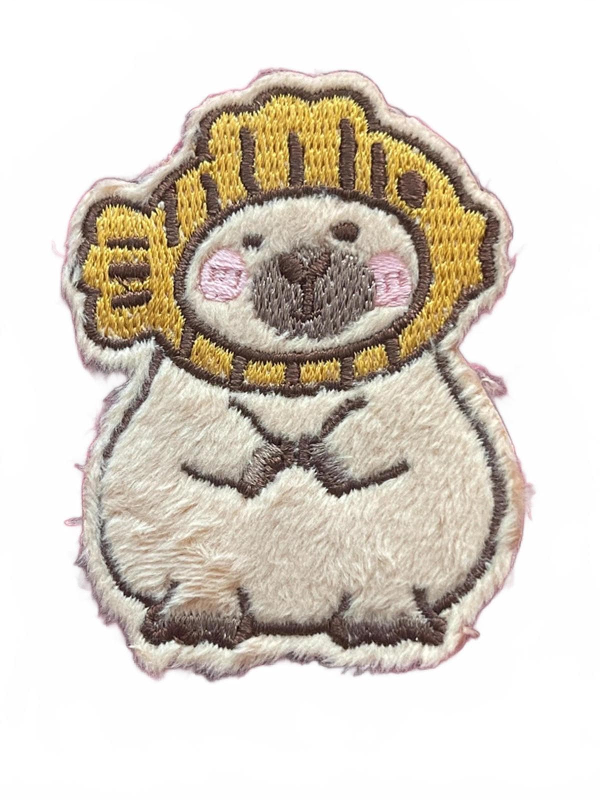 Capybara embroidery patch with fish hat
