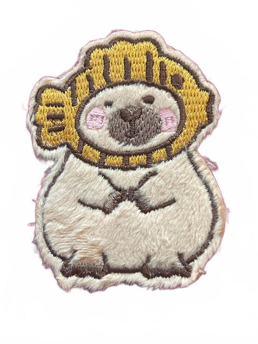 Capybara embroidery patch with fish hat